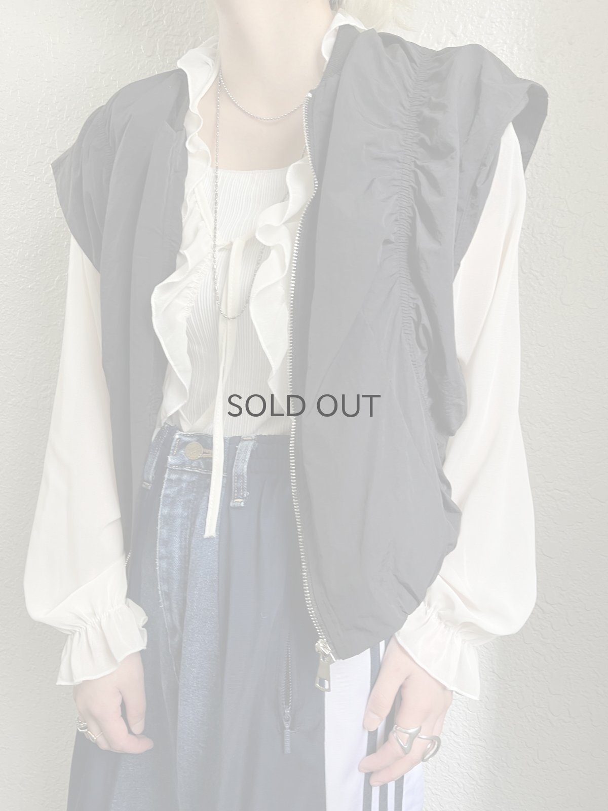 画像13: IVORY COLOR FRILL DESIGN SHEER SHORT L/S CARDIGAN  / Ladies M (13)