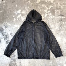 画像1: BLACK COLOR ZIP UP MESH HOODIE JACKET / Mens L (1)