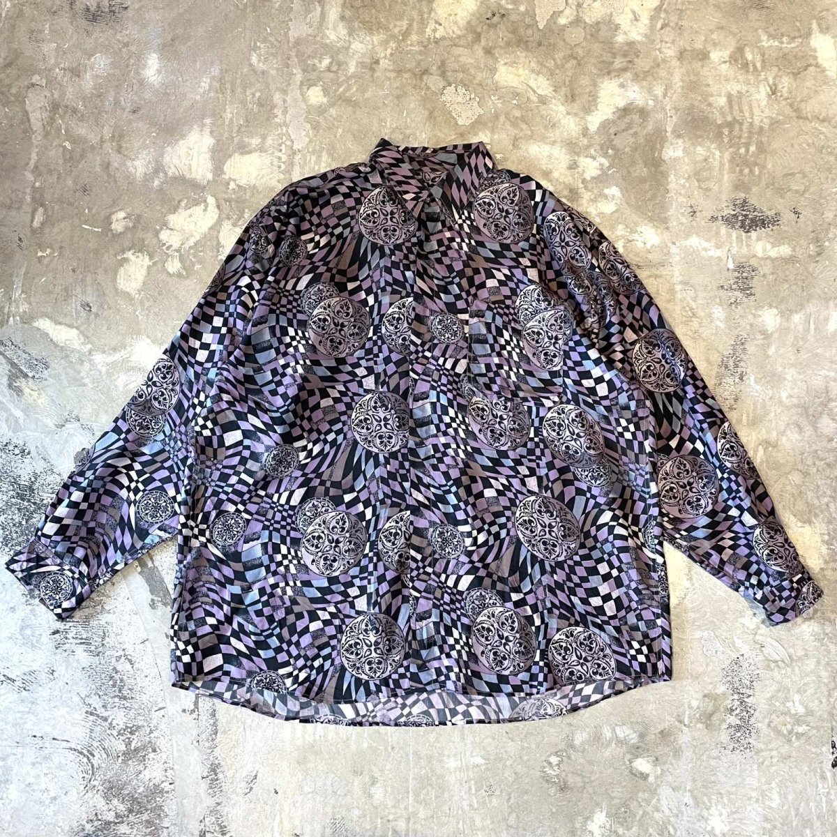 画像1: ALL OVER ARTISTIC PATTERN SILK L/S SHIRT / Mens S(L) (1)