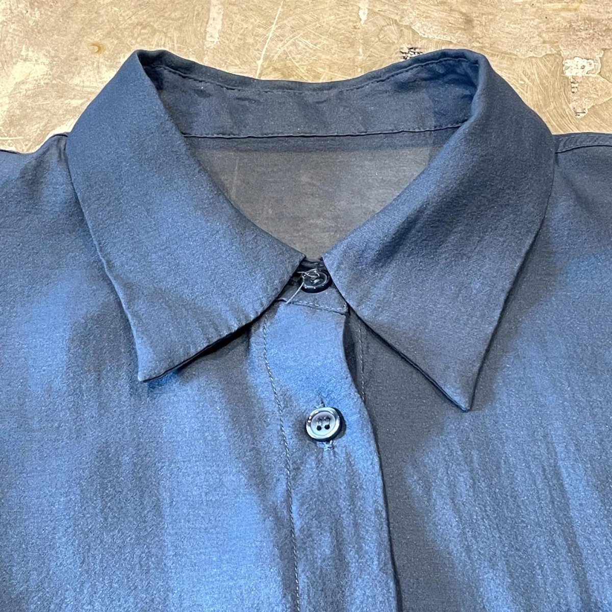 画像10: BLUE COLOR SIDE SLIT SHEER L/S SHIRT / Mens L (10)