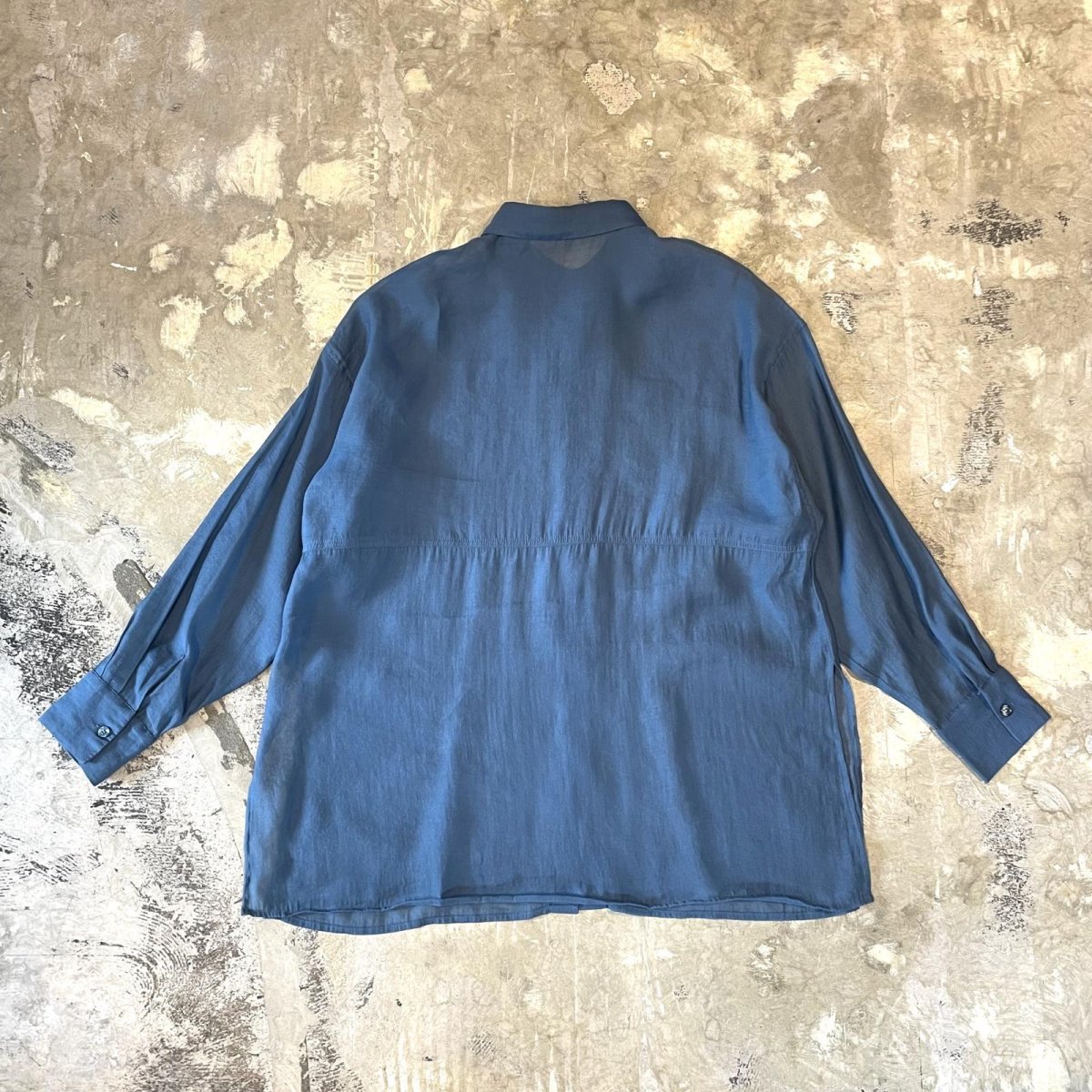 画像2: BLUE COLOR SIDE SLIT SHEER L/S SHIRT / Mens L (2)