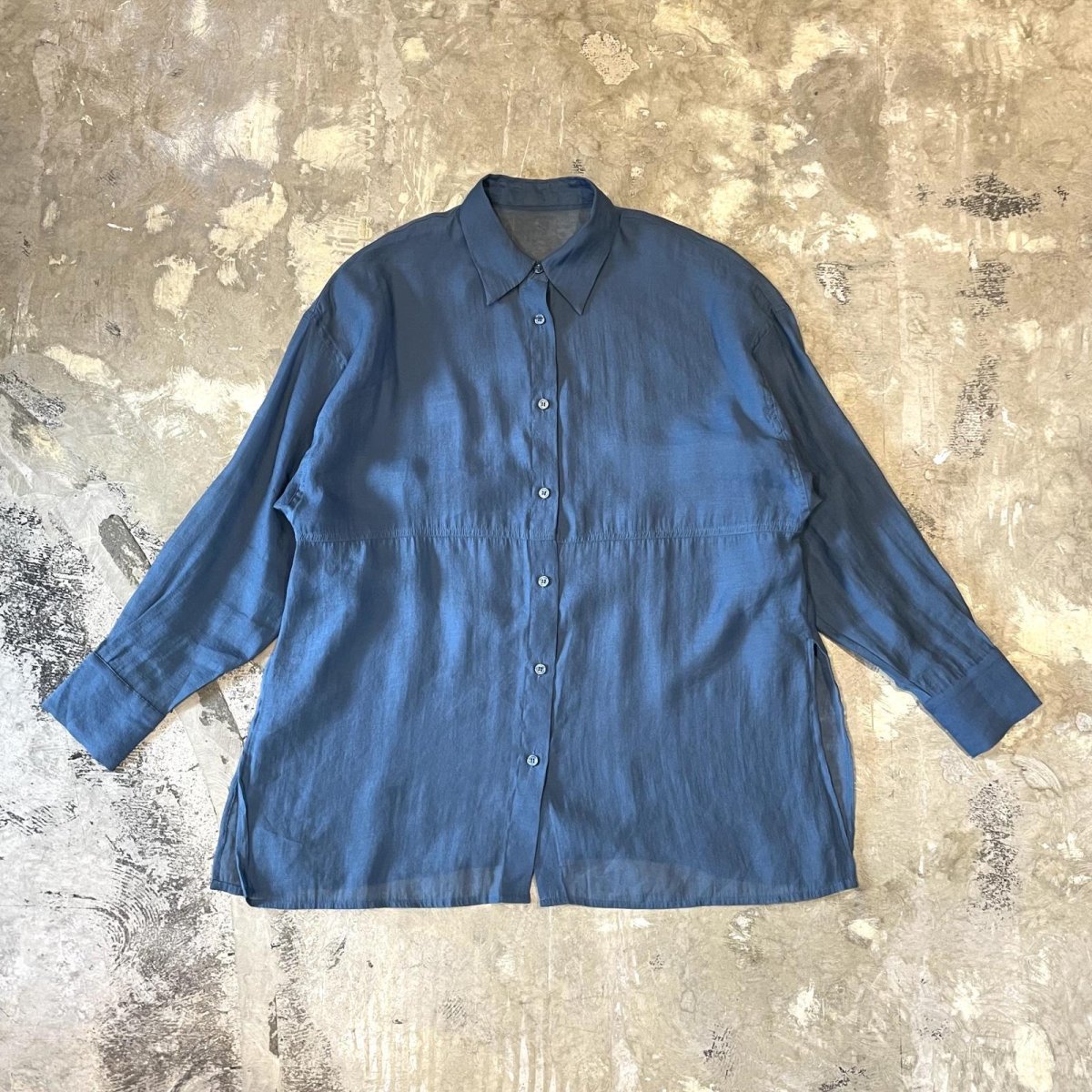 画像1: BLUE COLOR SIDE SLIT SHEER L/S SHIRT / Mens L (1)