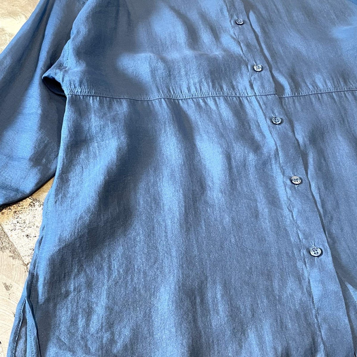 画像5: BLUE COLOR SIDE SLIT SHEER L/S SHIRT / Mens L (5)