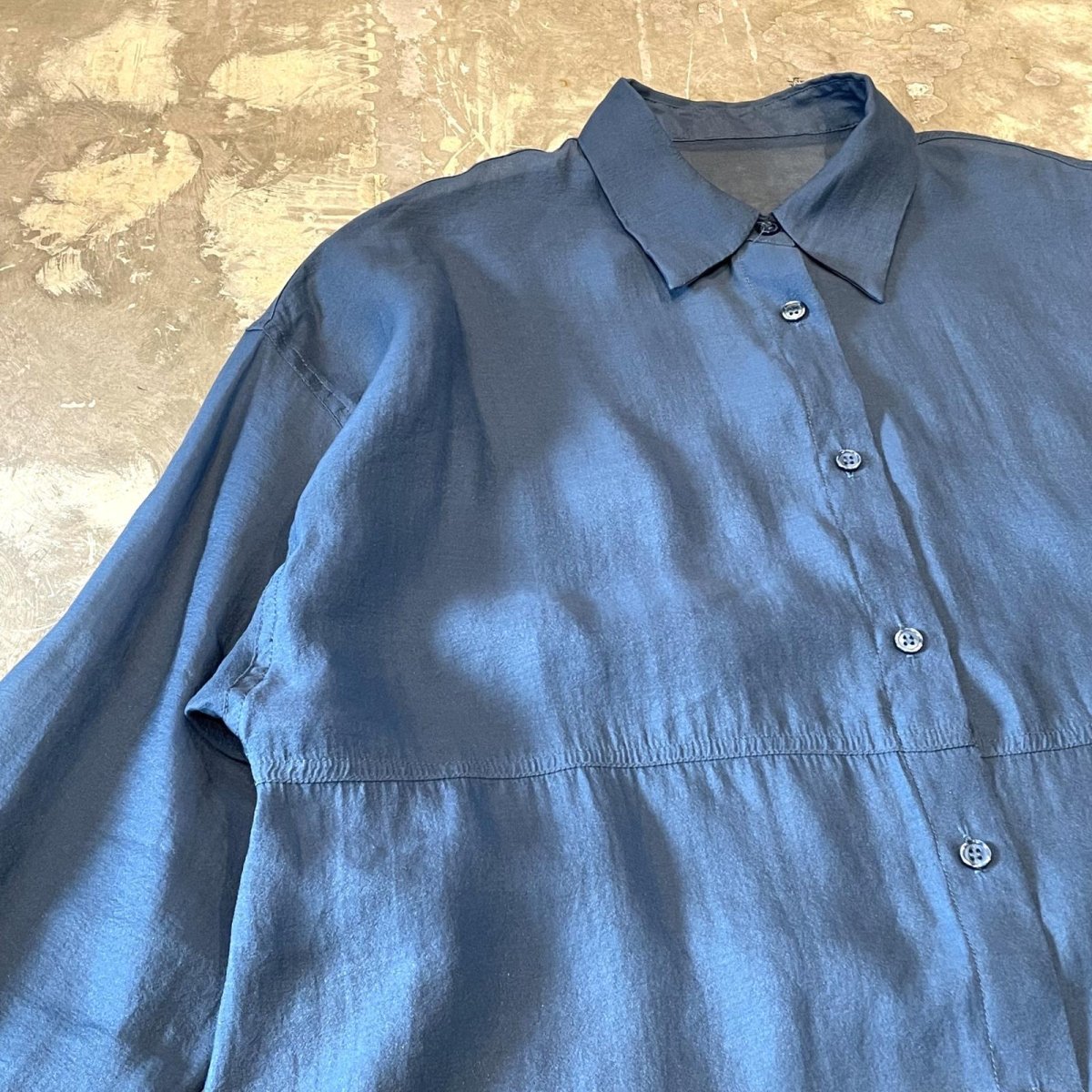 画像3: BLUE COLOR SIDE SLIT SHEER L/S SHIRT / Mens L (3)