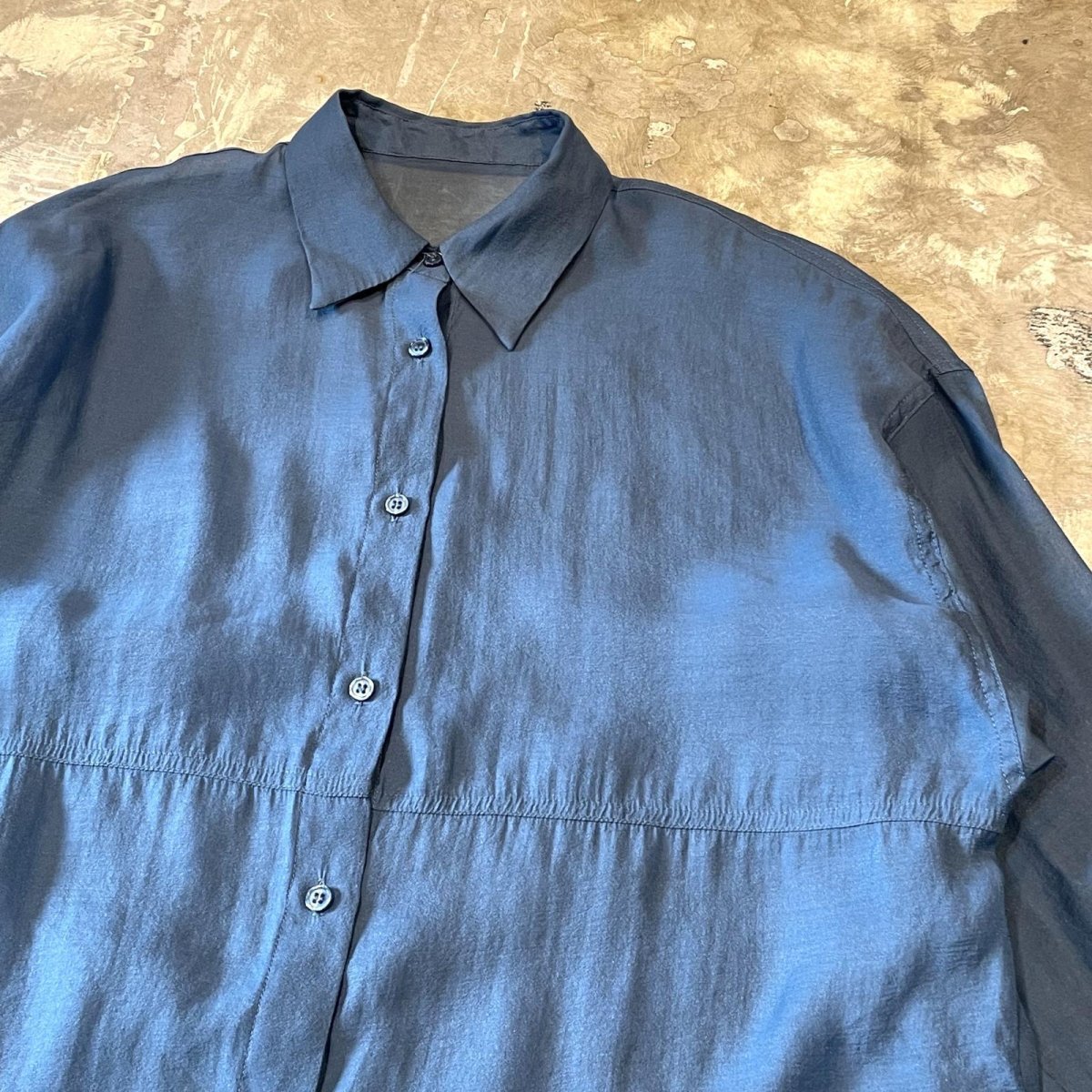 画像4: BLUE COLOR SIDE SLIT SHEER L/S SHIRT / Mens L (4)