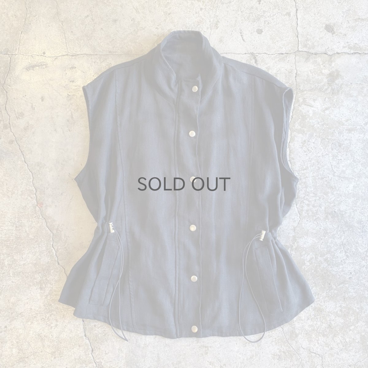 画像1: WAIST DESIGN DRAW CORD SNAP BUTTON ZIP UP VEST / Ladies L (1)