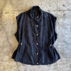 画像1: WAIST DESIGN DRAW CORD SNAP BUTTON ZIP UP VEST / Ladies L (1)