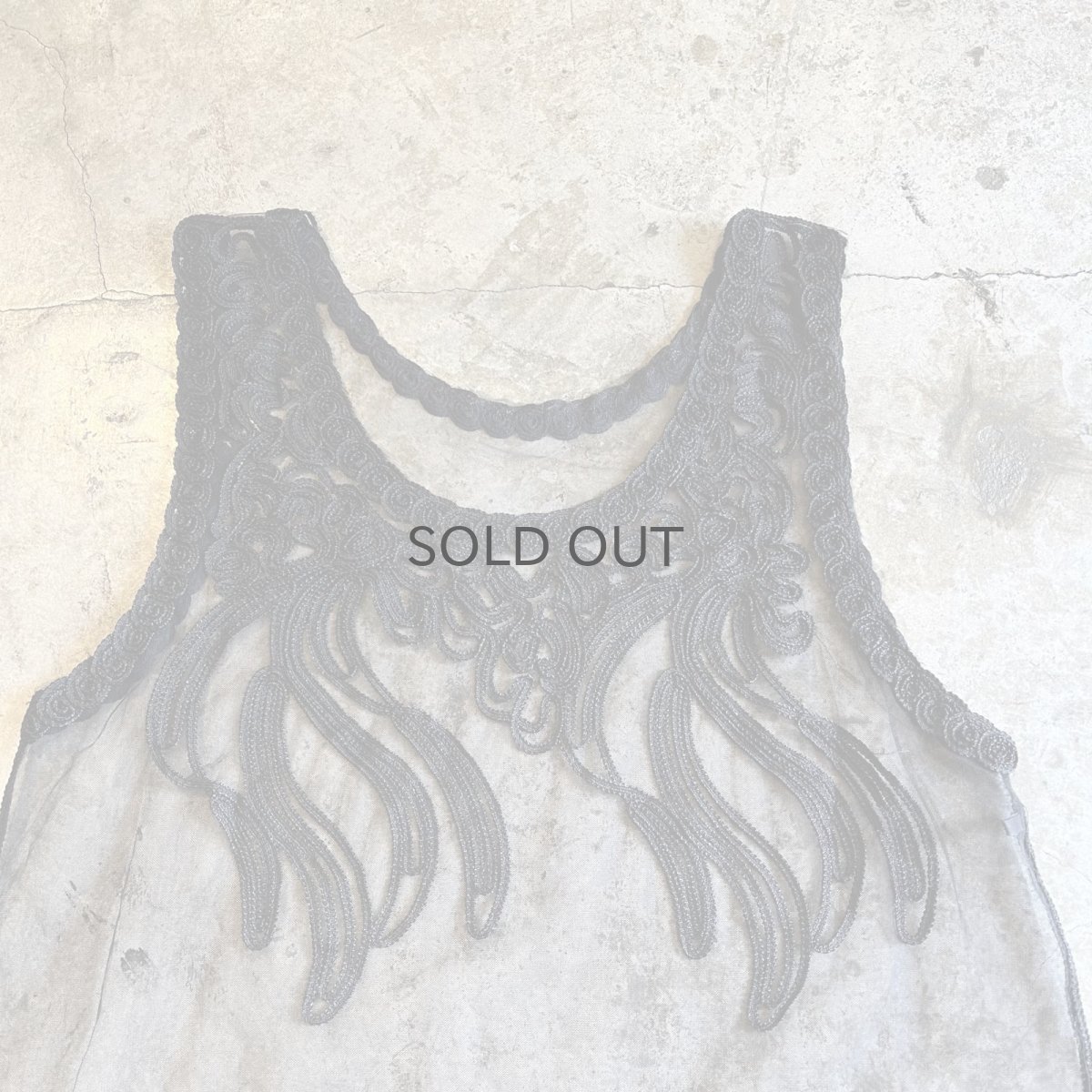 画像6: BLACK COLOR EMBROIDERY DESIGN PATTERN TULLE N/S TOPS / Ladies M (6)