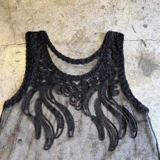 画像6: BLACK COLOR EMBROIDERY DESIGN PATTERN TULLE N/S TOPS / Ladies M (6)