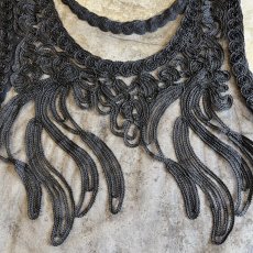 画像8: BLACK COLOR EMBROIDERY DESIGN PATTERN TULLE N/S TOPS / Ladies M (8)