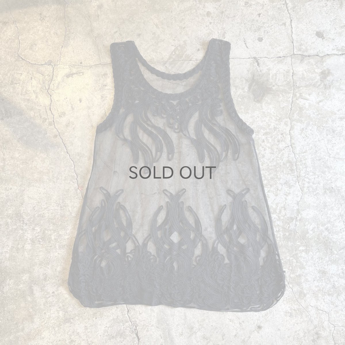 画像1: BLACK COLOR EMBROIDERY DESIGN PATTERN TULLE N/S TOPS / Ladies M (1)