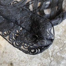 画像5: BLACK COLOR EMBROIDERY DESIGN PATTERN TULLE N/S TOPS / Ladies M (5)