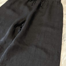 画像4: BLACK COLOR LINEN WIDE SILHOUETTE PANTS / FREE (4)
