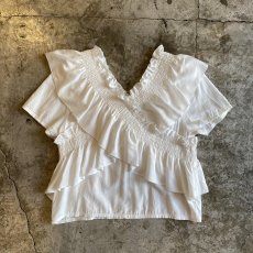 画像2: CROSS DESIGN FRILL VNECK S/S TOPS / Ladies M (2)