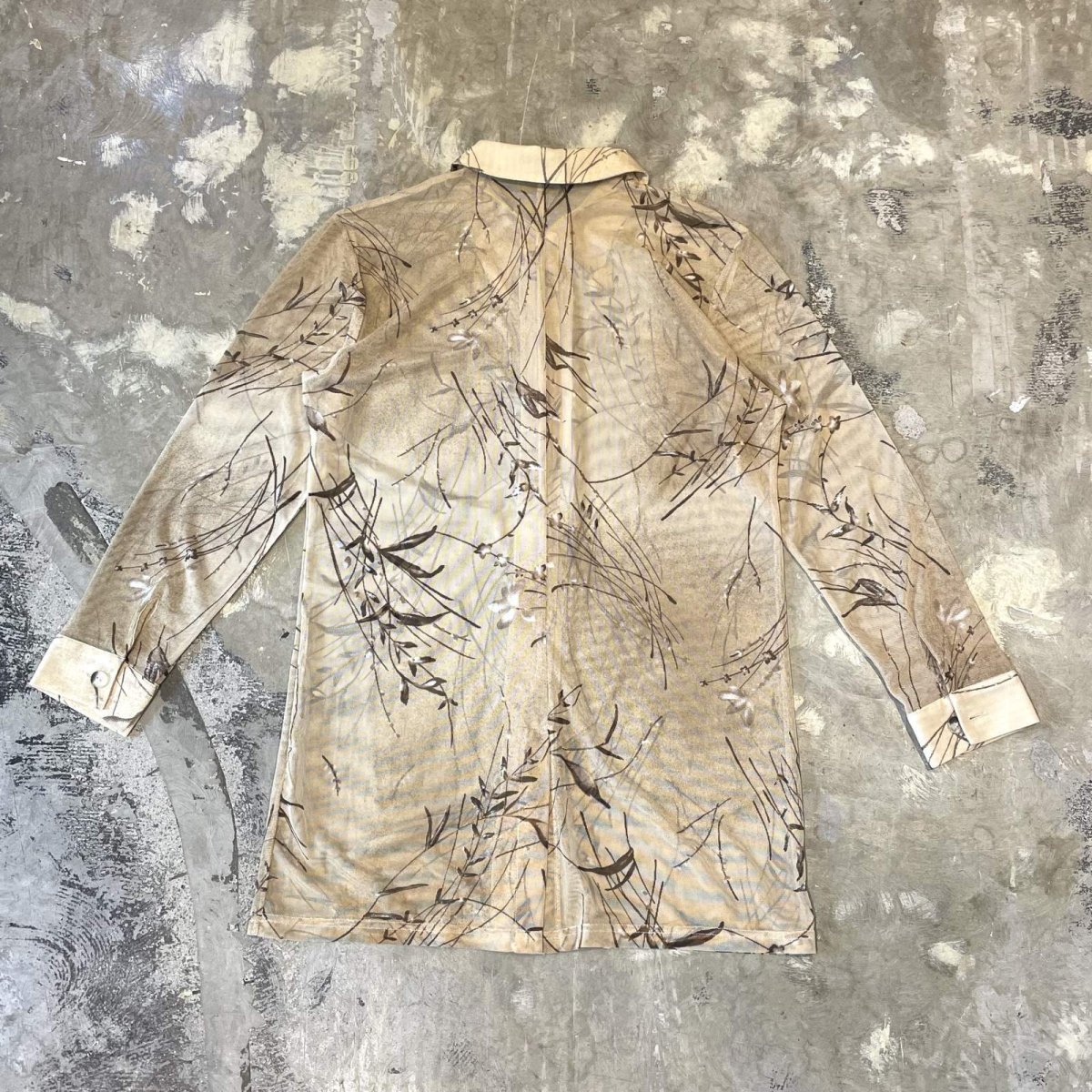 画像2: LEAVES GRAPHIC PATTERN SHEER L/S SHIRT / Mens M (2)