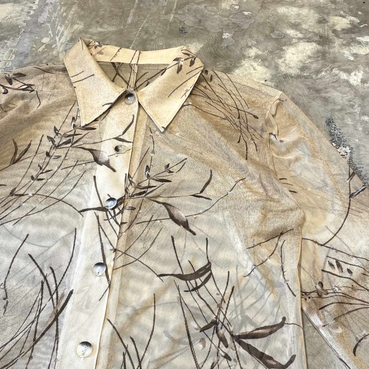 画像4: LEAVES GRAPHIC PATTERN SHEER L/S SHIRT / Mens M (4)