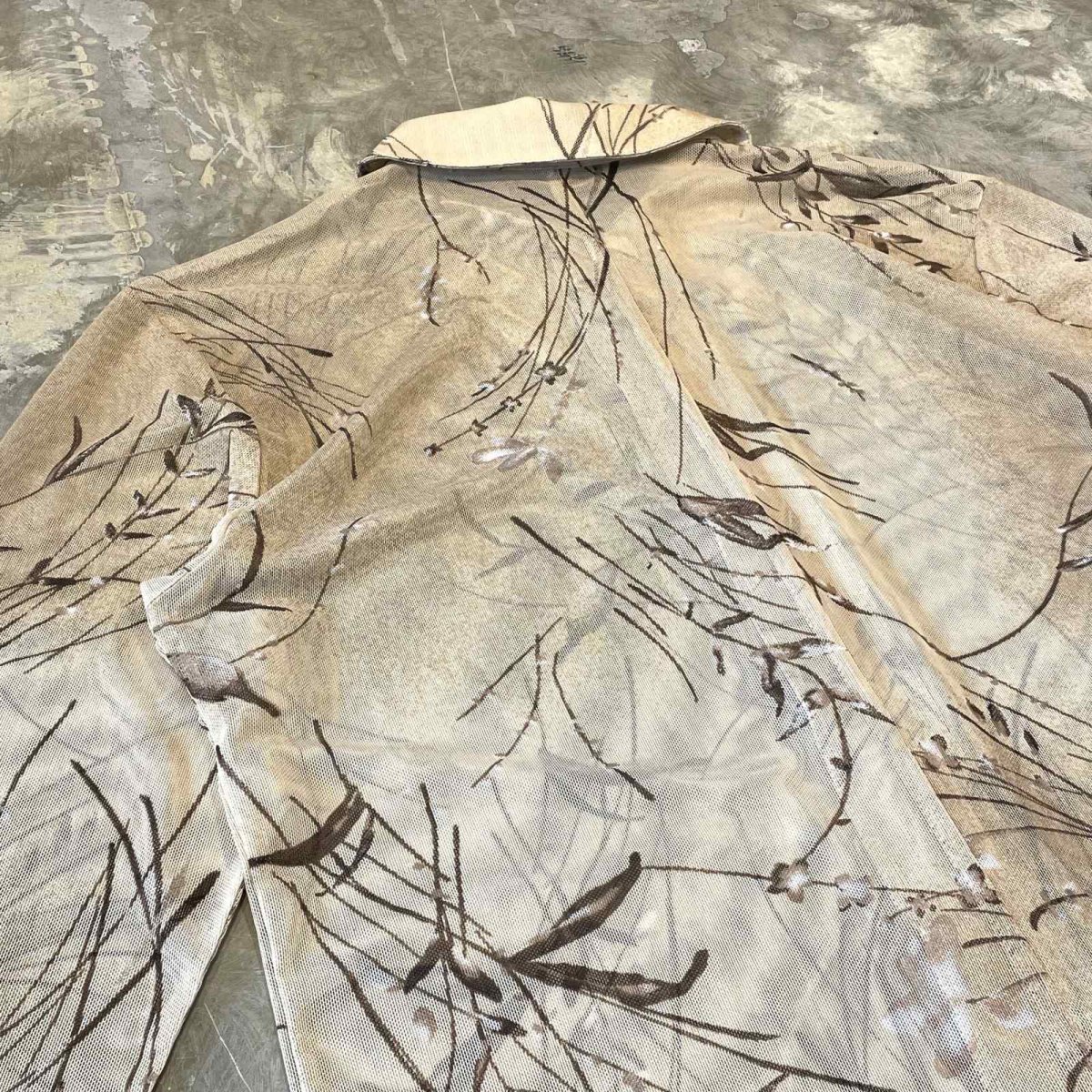 画像9: LEAVES GRAPHIC PATTERN SHEER L/S SHIRT / Mens M (9)