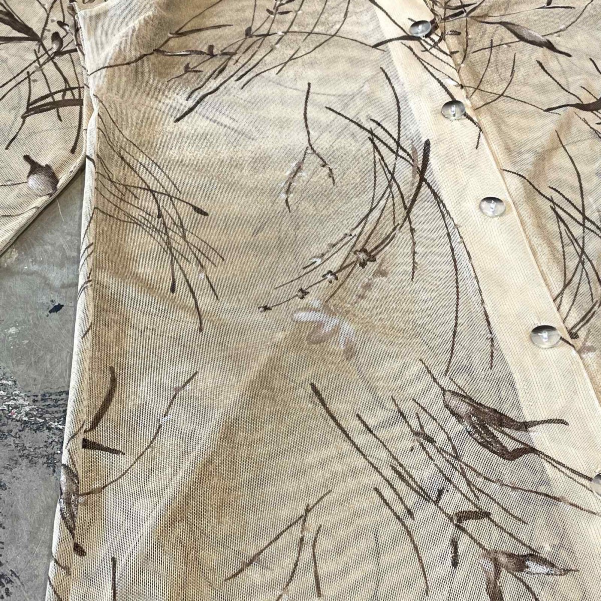 画像5: LEAVES GRAPHIC PATTERN SHEER L/S SHIRT / Mens M (5)