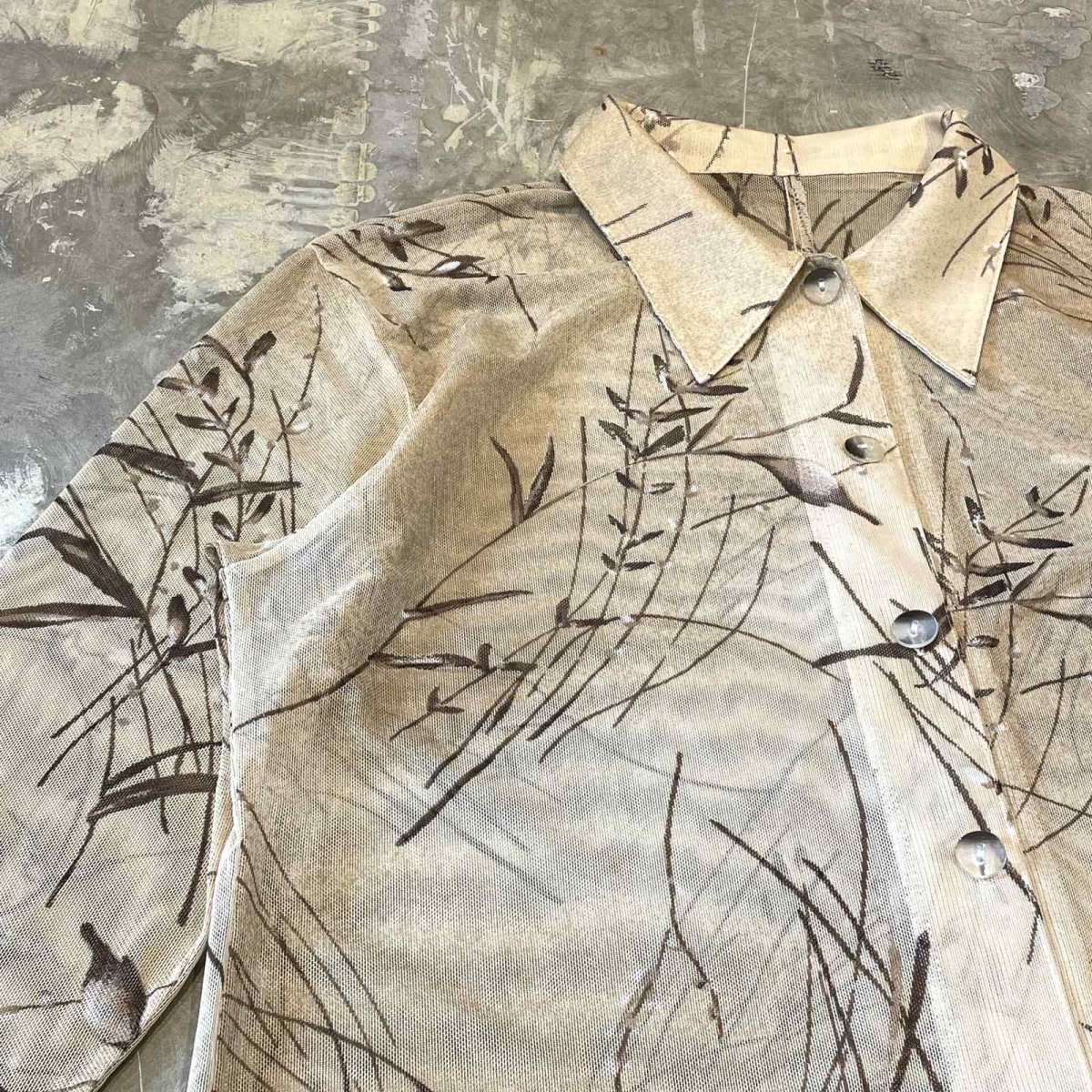 画像3: LEAVES GRAPHIC PATTERN SHEER L/S SHIRT / Mens M (3)