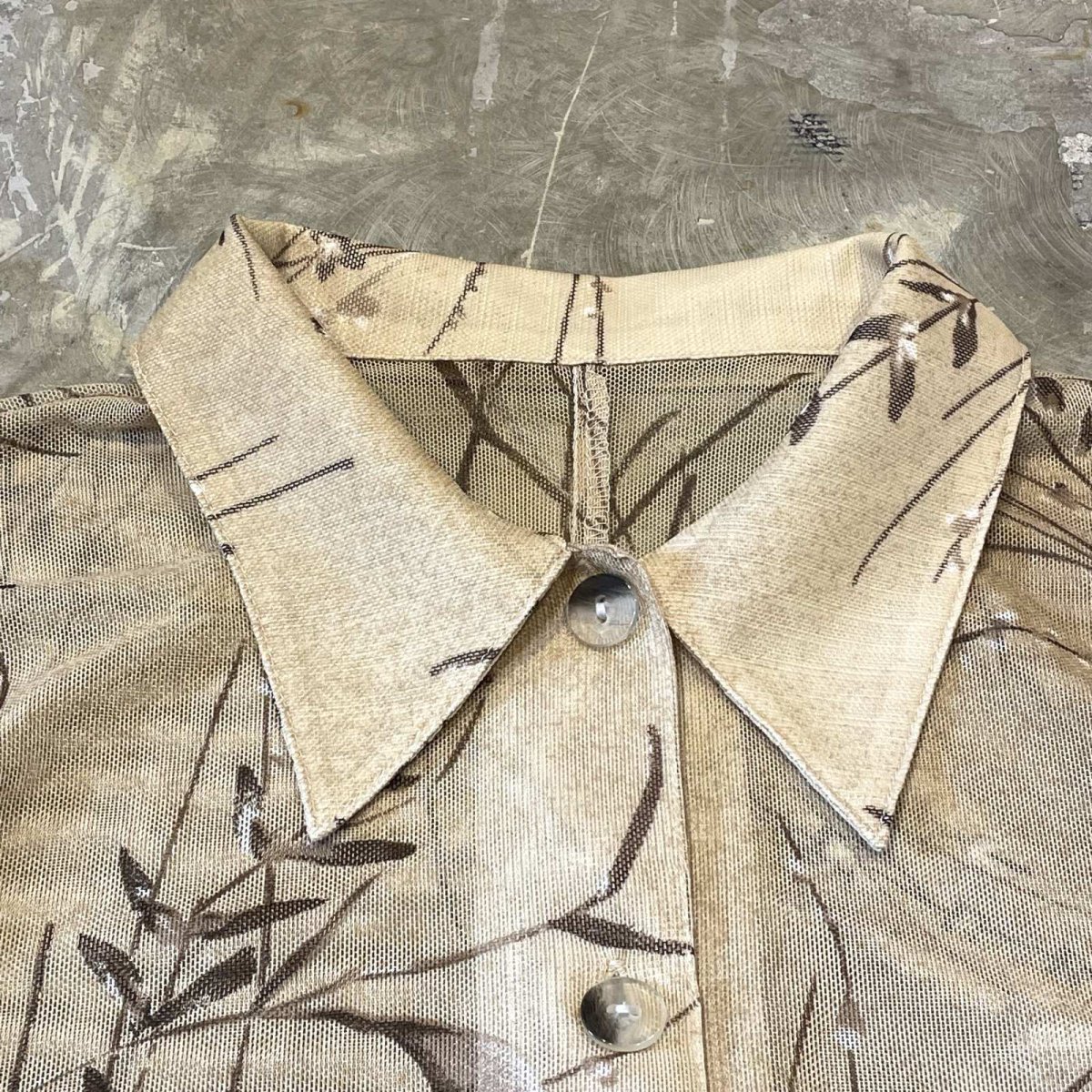 画像11: LEAVES GRAPHIC PATTERN SHEER L/S SHIRT / Mens M (11)