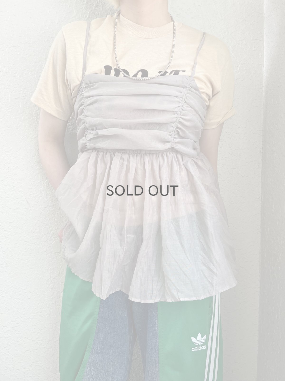 画像11: GREY COLOR GATHER DESIGN SHEER CAMISOLE TOPS / Ladies S~M (11)