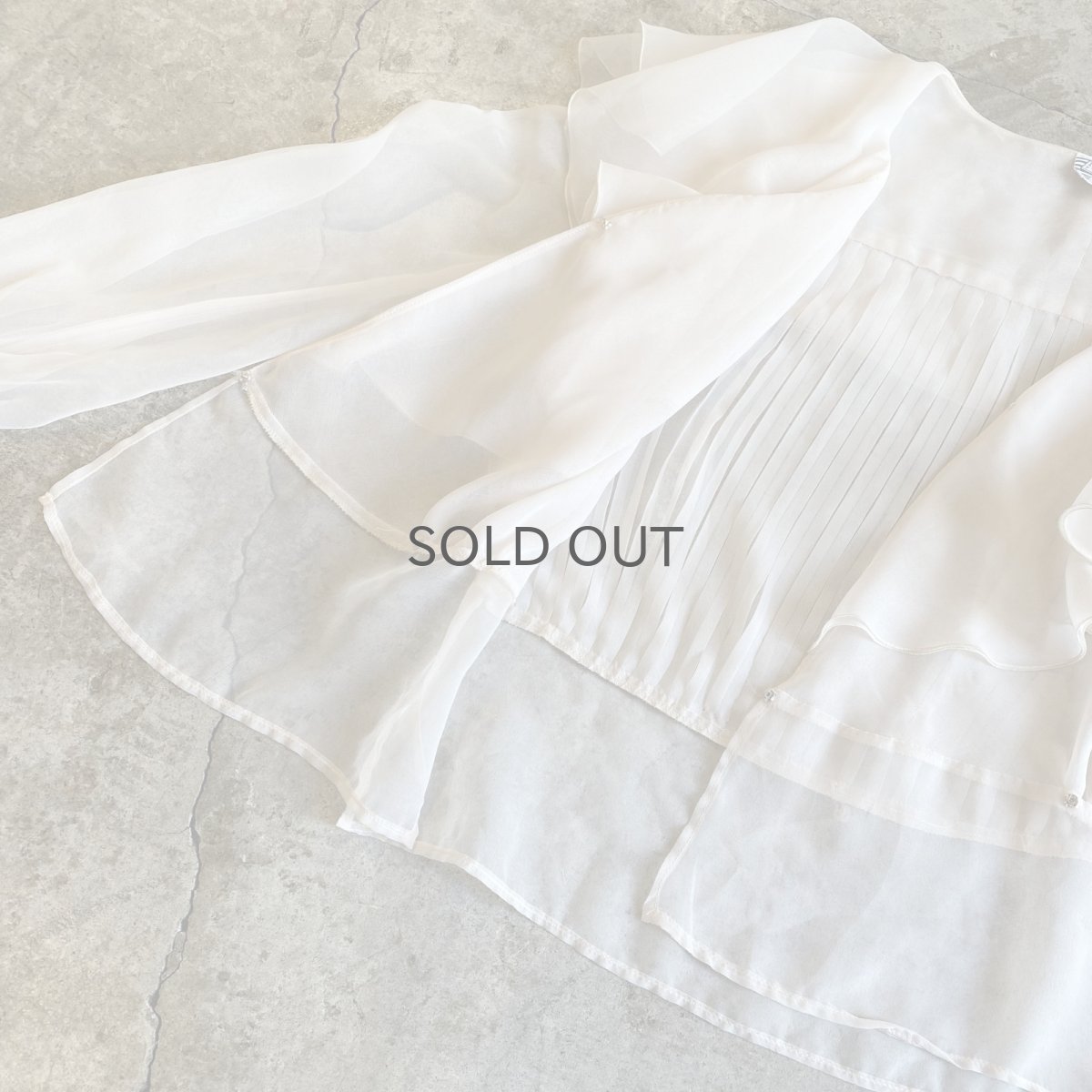 画像7: OLD FRILL DESIGN COLLAR SHEER BLOUSE / Ladies M / MADE IN ENGLAND (7)