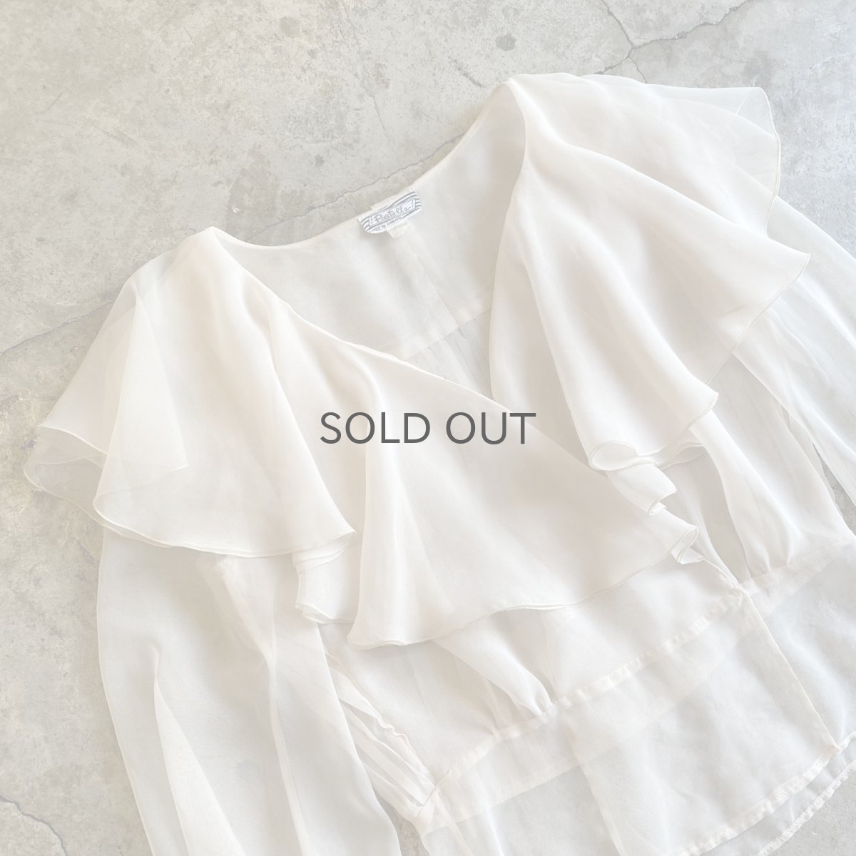 画像3: OLD FRILL DESIGN COLLAR SHEER BLOUSE / Ladies M / MADE IN ENGLAND (3)