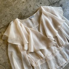 画像3: OLD FRILL DESIGN COLLAR SHEER BLOUSE / Ladies M / MADE IN ENGLAND (3)