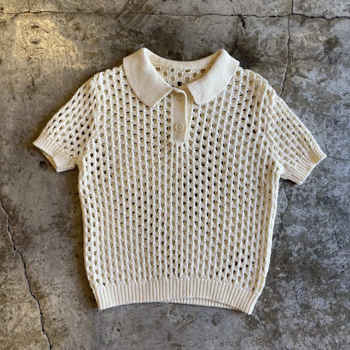 画像1: CROCHET MESH DESIGN S/S POLO SHIRT / Ladies M  (1)