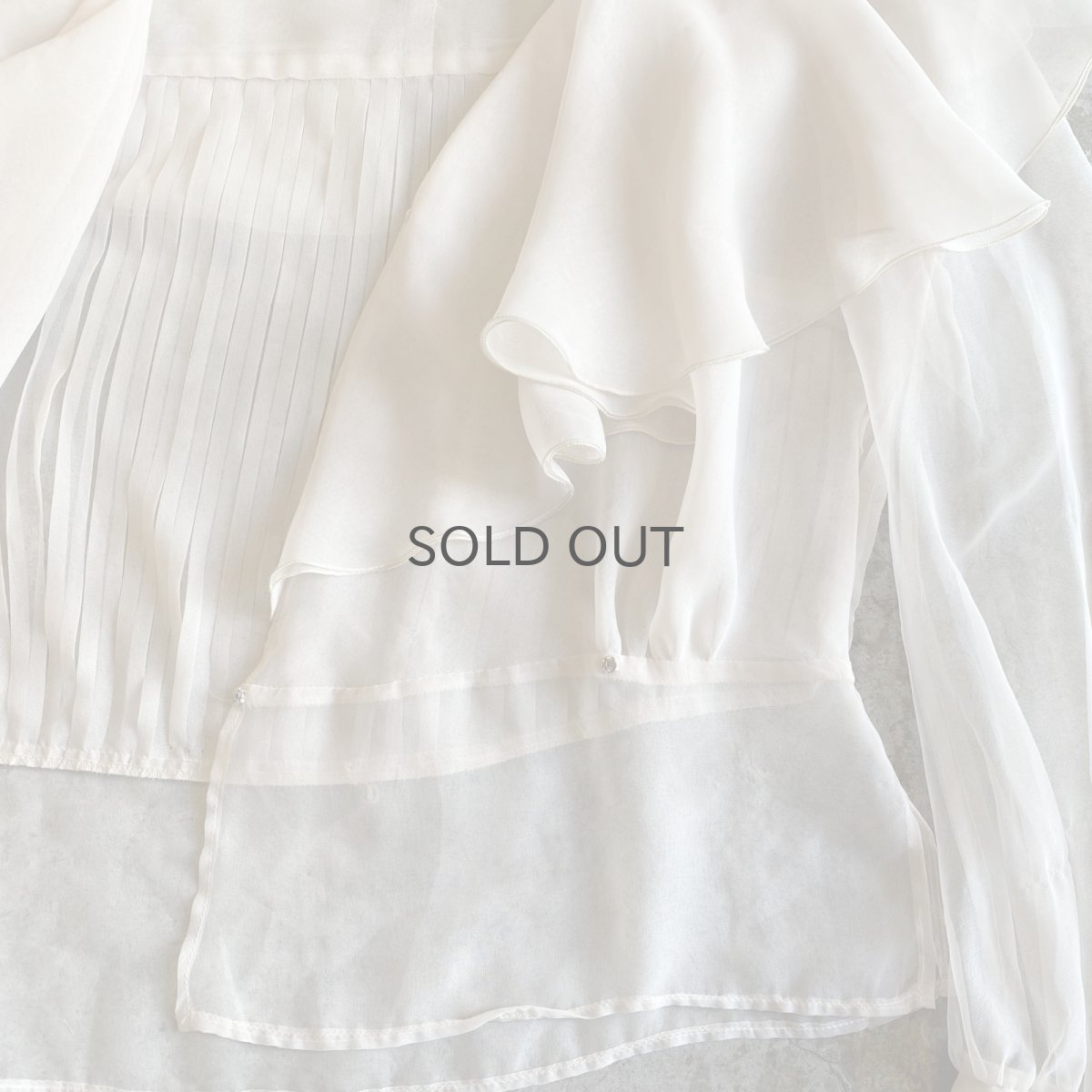 画像8: OLD FRILL DESIGN COLLAR SHEER BLOUSE / Ladies M / MADE IN ENGLAND (8)