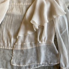 画像8: OLD FRILL DESIGN COLLAR SHEER BLOUSE / Ladies M / MADE IN ENGLAND (8)