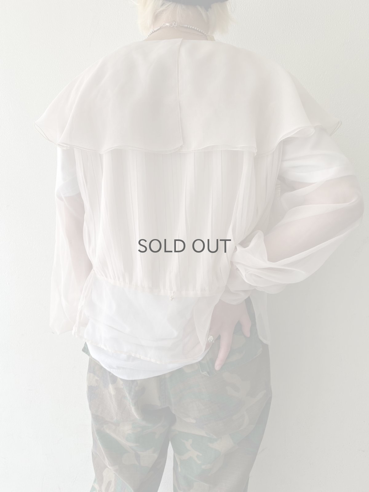 画像16: OLD FRILL DESIGN COLLAR SHEER BLOUSE / Ladies M / MADE IN ENGLAND (16)