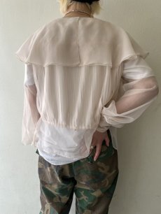 画像16: OLD FRILL DESIGN COLLAR SHEER BLOUSE / Ladies M / MADE IN ENGLAND (16)