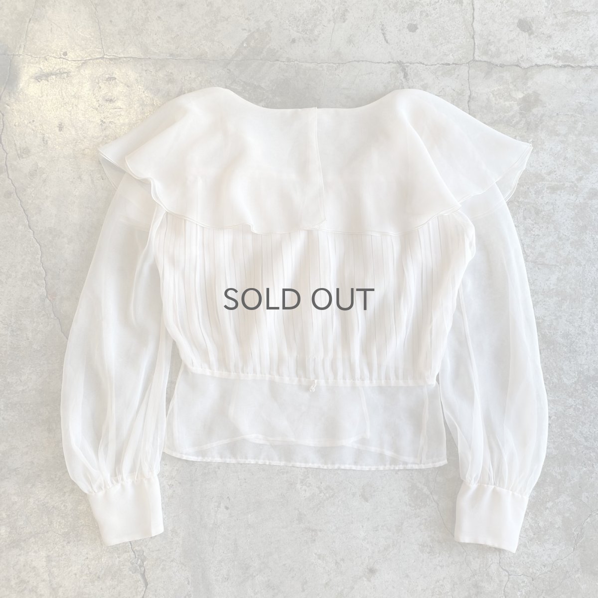 画像2: OLD FRILL DESIGN COLLAR SHEER BLOUSE / Ladies M / MADE IN ENGLAND (2)