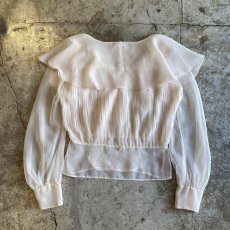 画像2: OLD FRILL DESIGN COLLAR SHEER BLOUSE / Ladies M / MADE IN ENGLAND (2)