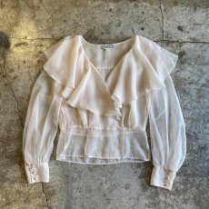 画像1: OLD FRILL DESIGN COLLAR SHEER BLOUSE / Ladies M / MADE IN ENGLAND (1)