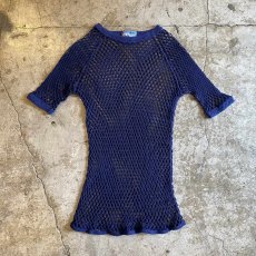 画像1: NAVY COLOR MESH DESIGN S/S TOPS / Ladies M (1)