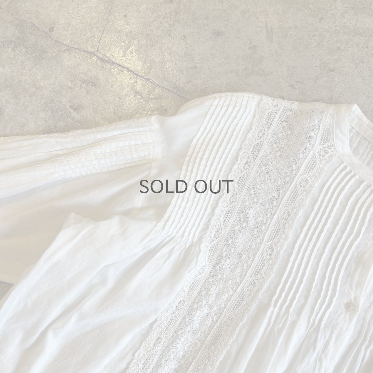 画像8: WHITE COLOR LACE LINE DESIGN NO COLLAR COTTON L/S BLOUSE / Ladies L (8)