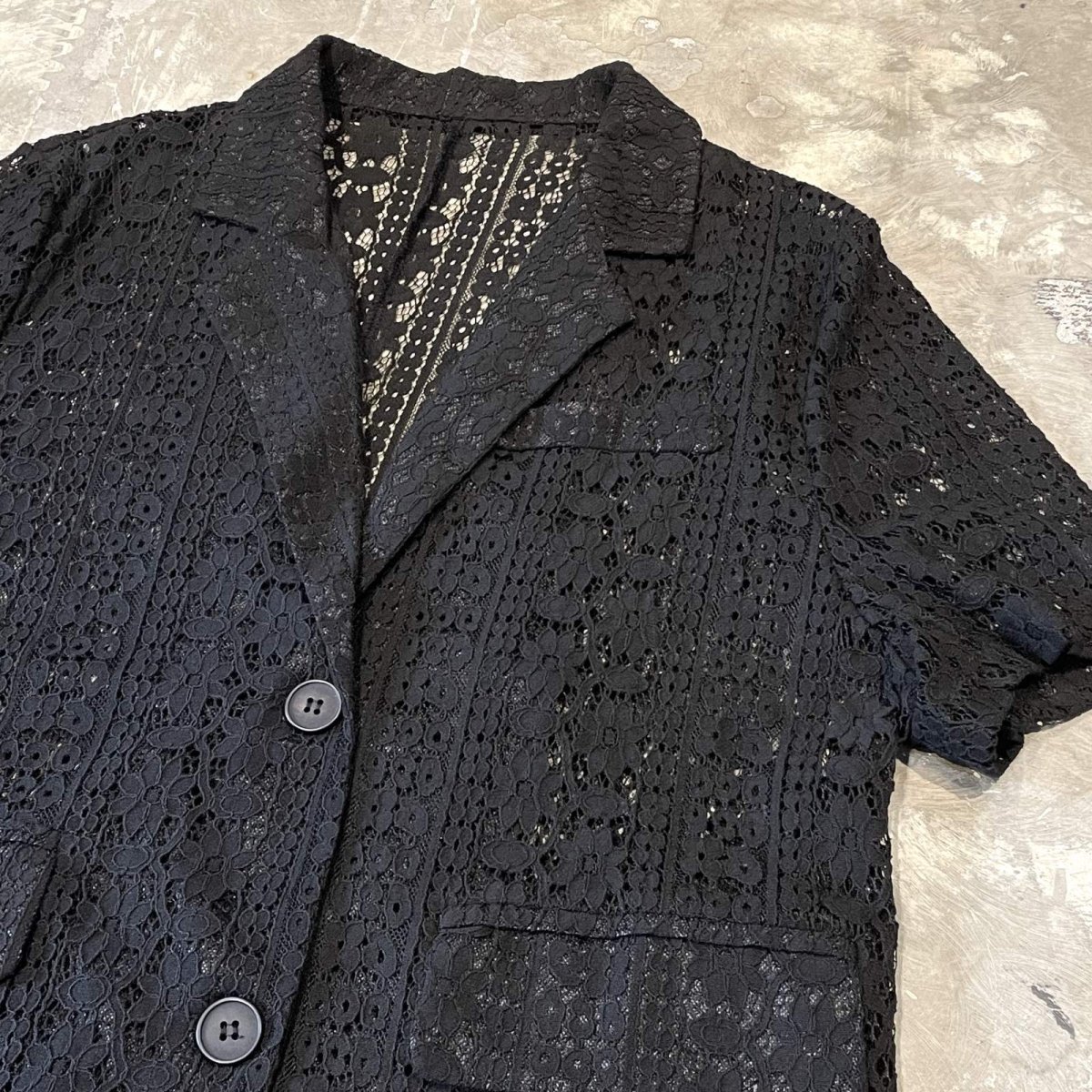 画像4: BLACK COLOR FLORAL LACE UP S/S JACKET / Mens M (4)