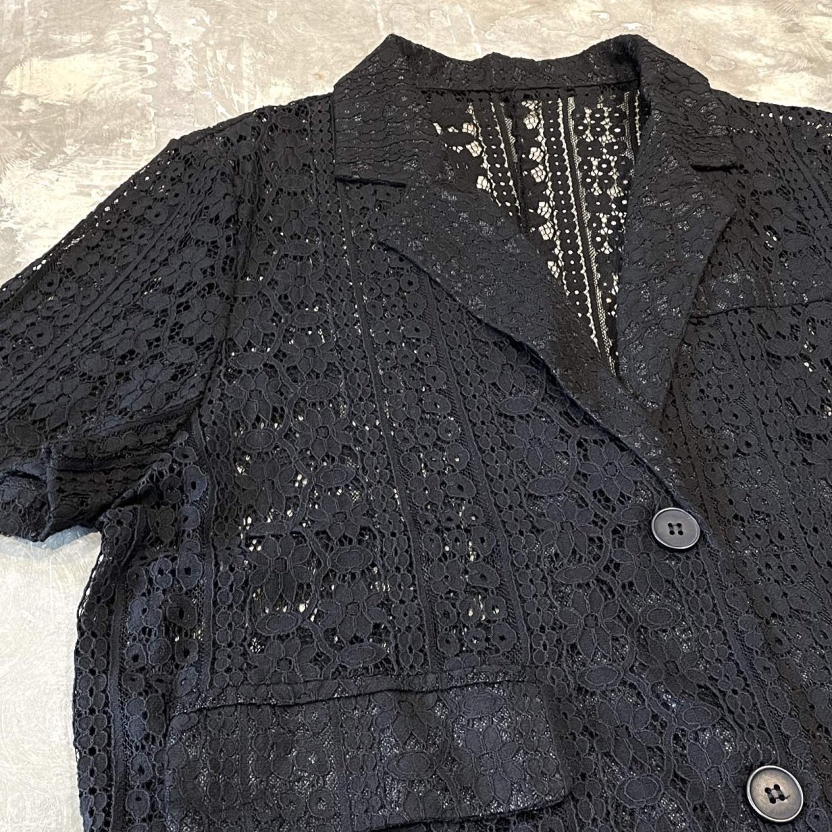 画像3: BLACK COLOR FLORAL LACE UP S/S JACKET / Mens M (3)