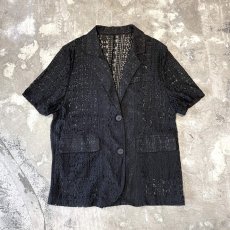 画像1: BLACK COLOR FLORAL LACE UP S/S JACKET / Mens M (1)