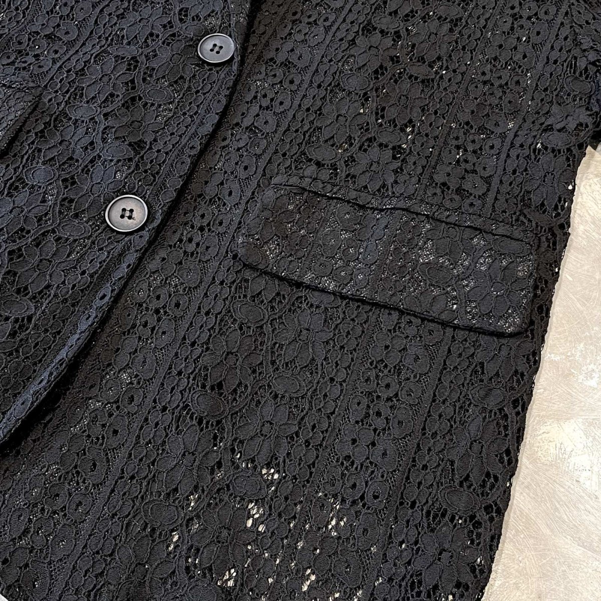 画像6: BLACK COLOR FLORAL LACE UP S/S JACKET / Mens M (6)