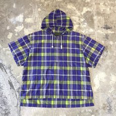 画像1: ALL OVER CHECK PATTERN S/S HOODIE TOPS / Mens L (1)