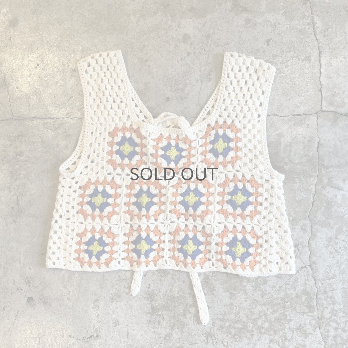 画像1: 2 WAY BACK RIBOON DESIGN CROCHET VEST / Ladies M (1)