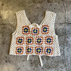 画像1: 2 WAY BACK RIBOON DESIGN CROCHET VEST / Ladies M (1)