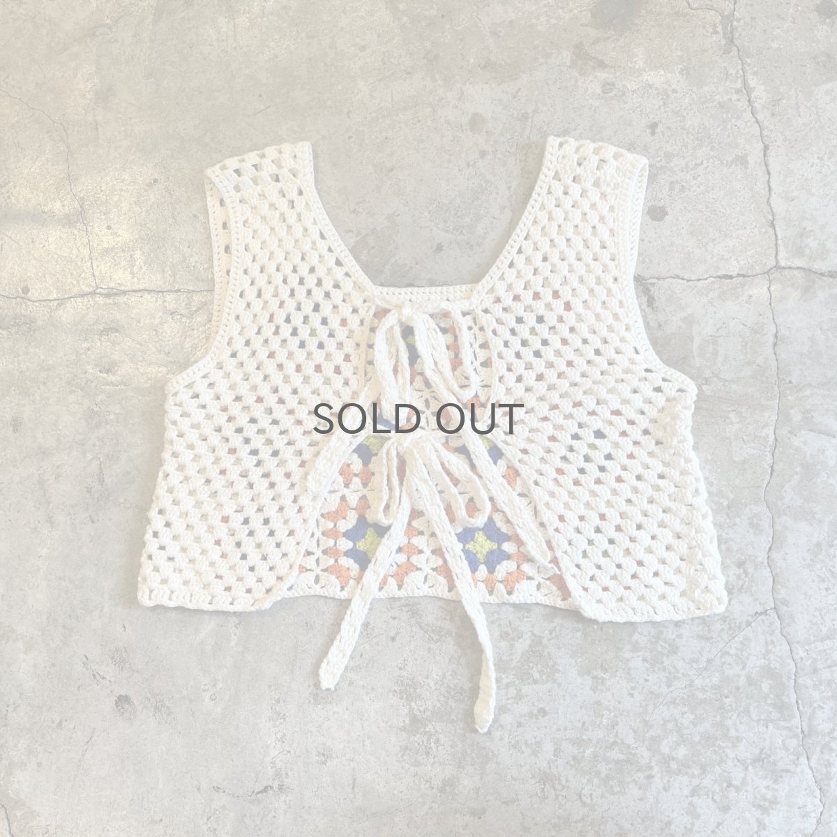 画像2: 2 WAY BACK RIBOON DESIGN CROCHET VEST / Ladies M (2)