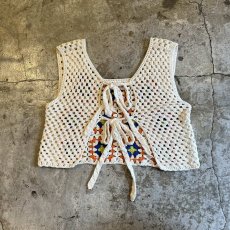 画像2: 2 WAY BACK RIBOON DESIGN CROCHET VEST / Ladies M (2)