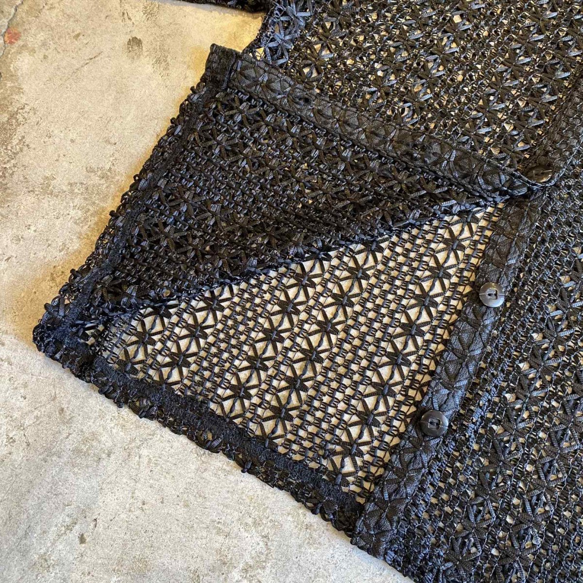 画像11: BLACK COLOR CROCHET DESIGN CARDIGAN / Ladies M (11)