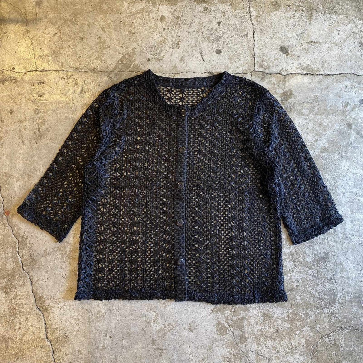 画像1: BLACK COLOR CROCHET DESIGN CARDIGAN / Ladies M (1)