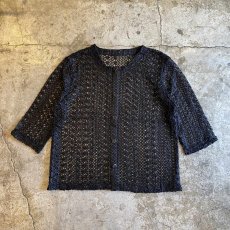 画像1: BLACK COLOR CROCHET DESIGN CARDIGAN / Ladies M (1)
